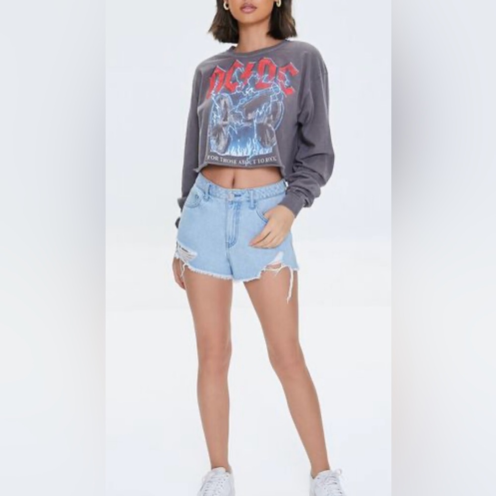 NWT Forever 21 ACDC Graphic Raw Cut Cropped Top